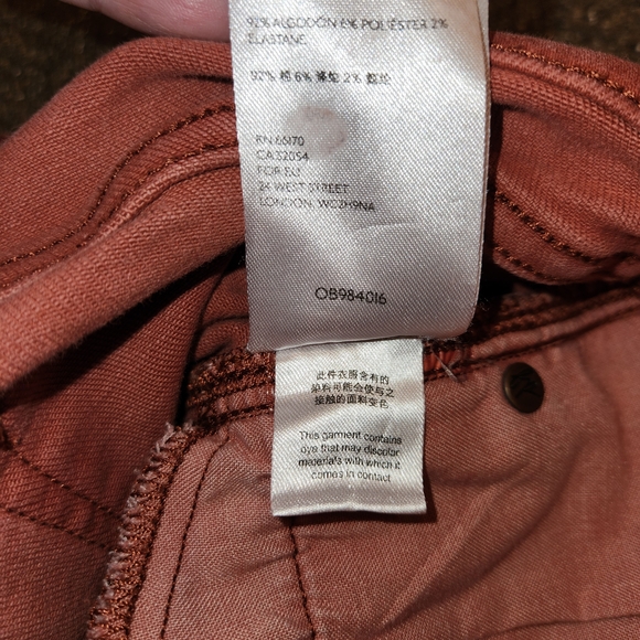We The Free Terra Cotta Color Jeans Size 31 High Waist Raw Hem Stretch 5 Pocket - Picture 10 of 11
